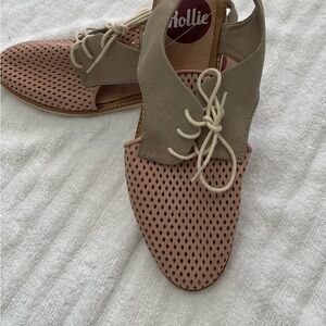 Rollie sling back leather blush stone lace up derby‎ flats preppy size 9